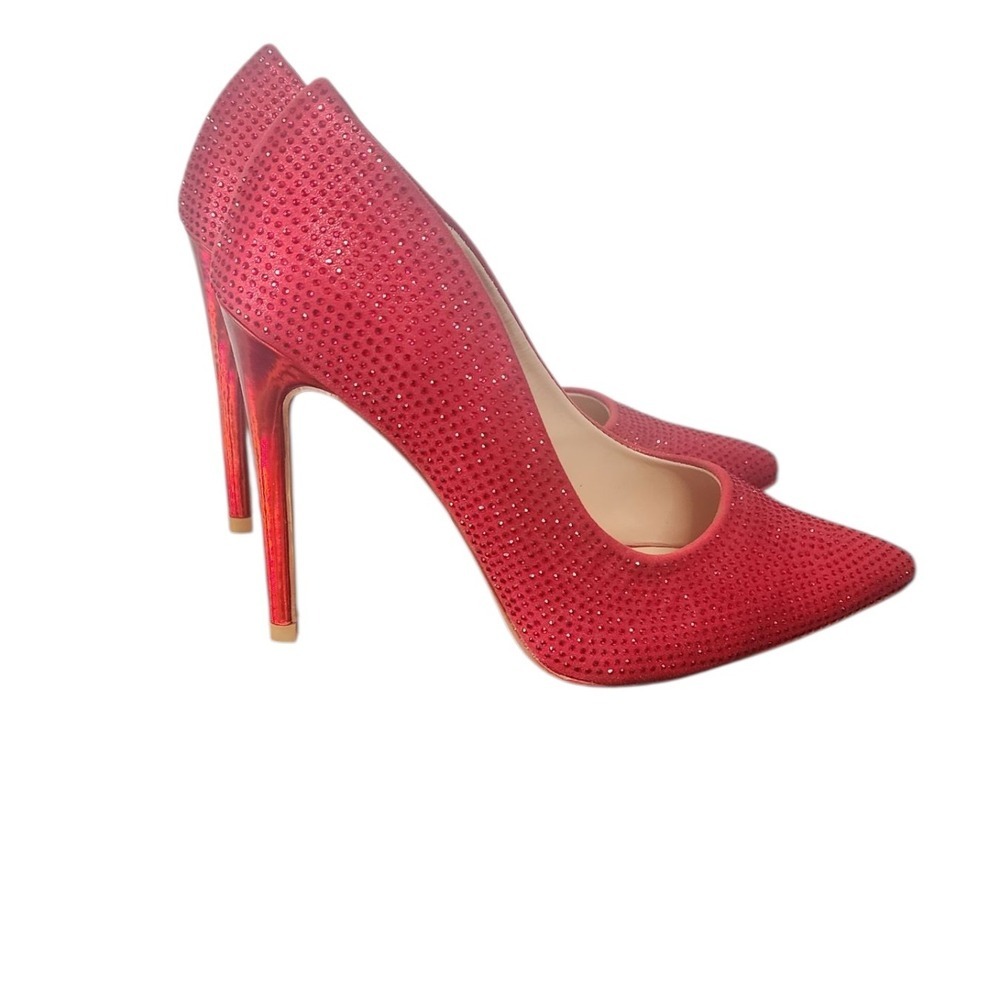 Sparkling Red Stiletto Heels Pumps Rhinestone Embellished Pointed Toe
